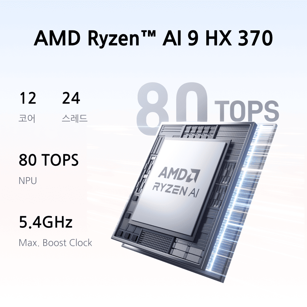 라이젠 AI 9 HX 370 NPU – 초고속 AI 연산을 위한 전용 NPU 탑재