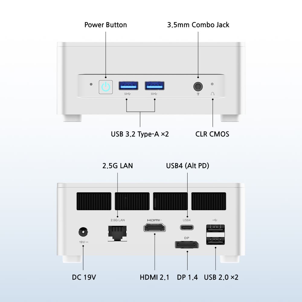 UM750L Slim I/O 포트 – DP, HDMI, USB 3.2 지원 미니PC